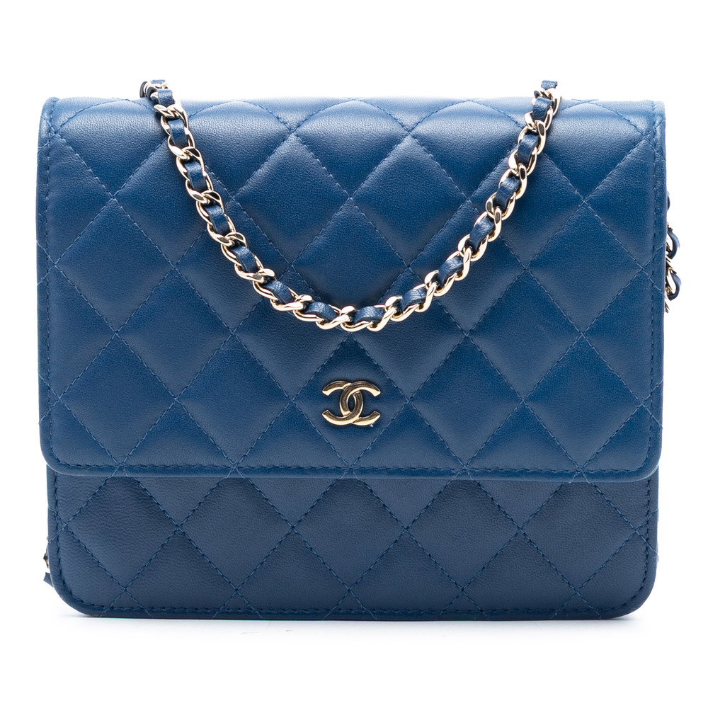 Pre-Loved Chanel CC Square Quilted Lambskin Wallet on Chain